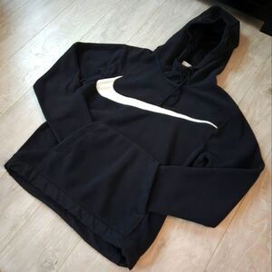 Nike Fleece Pullover Hoodie Cozy Drawstring Bottom Black White Sweatshirt Warm S